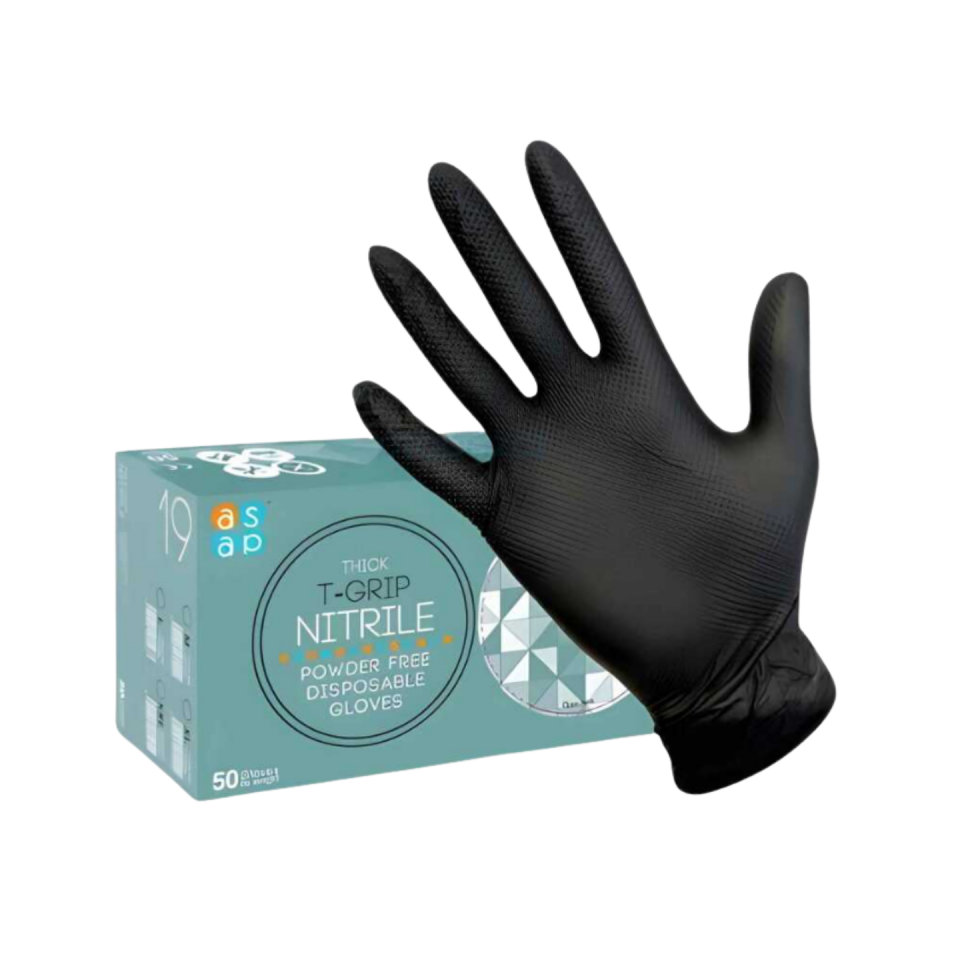 ASAP T- Grıp Kalın Siyah Nitril Tırtıklı Muayene Eldiveni 50li Paket
