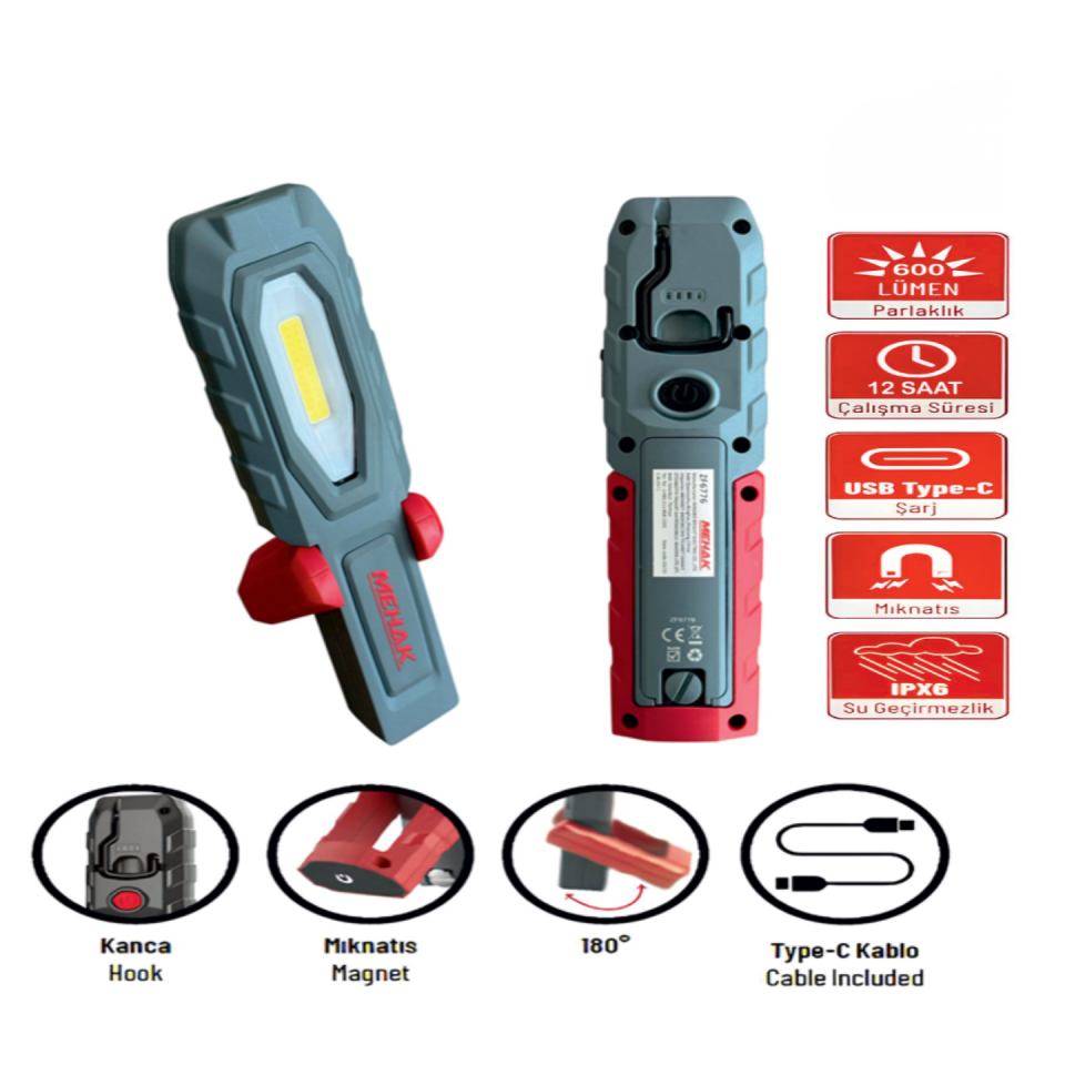 Mehak ZF-6776 600 Lümen LED Şarjlı Çalışma Lambası