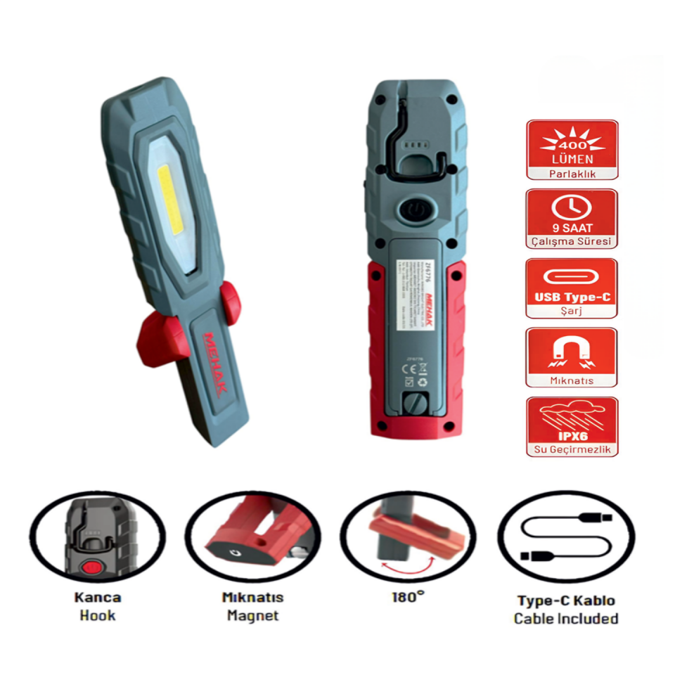 Mehak ZF-6777 400 Lümen LED Şarjlı Çalışma Lambası