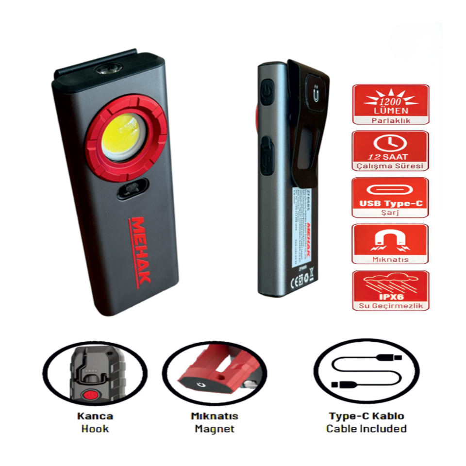 Mehak ZF6685 1200 Lümen LED Şarjlı Çalışma Lambası