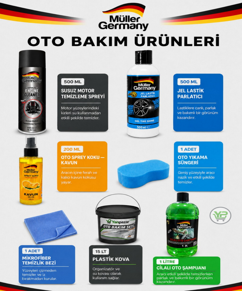 12'li Araba Yıkama Bakım Seti | Oto Temizlik-Yıkama Set (Yüksek Kalite)