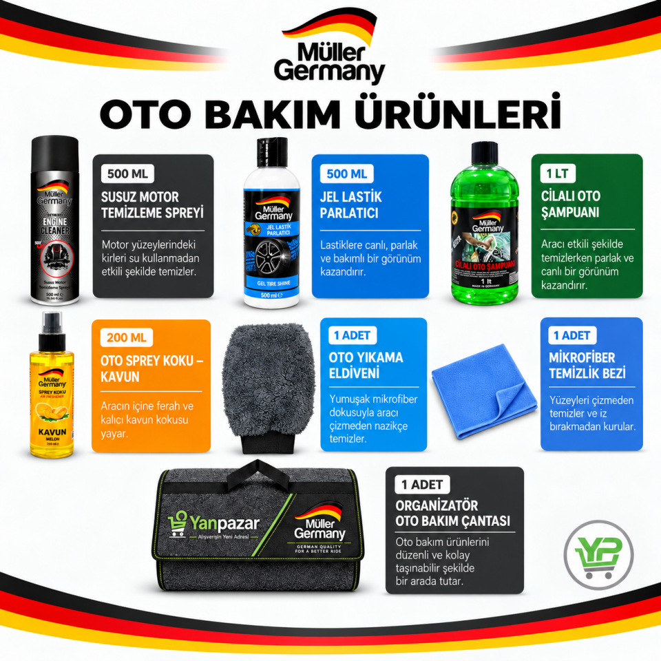 12'li Araba Yıkama Bakım Seti | Oto Temizlik-Yıkama Set (Yüksek Kalite)