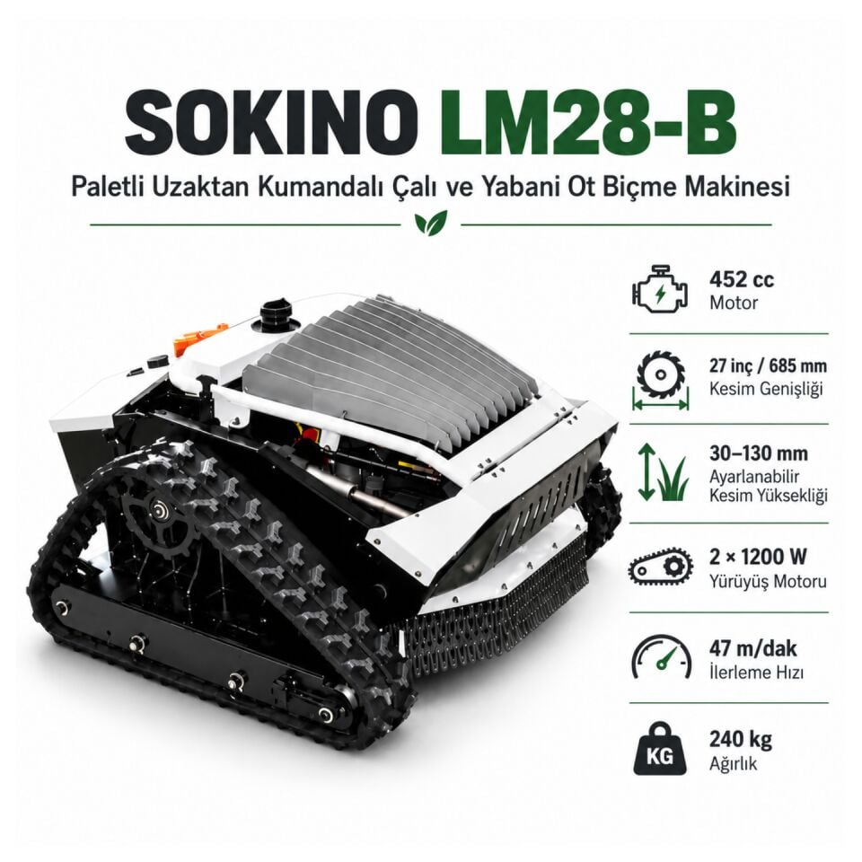 Sokino LM28-B Paletli Uzaktan Kumandalı Çalı ve Yabani Ot Biçme Makinesi